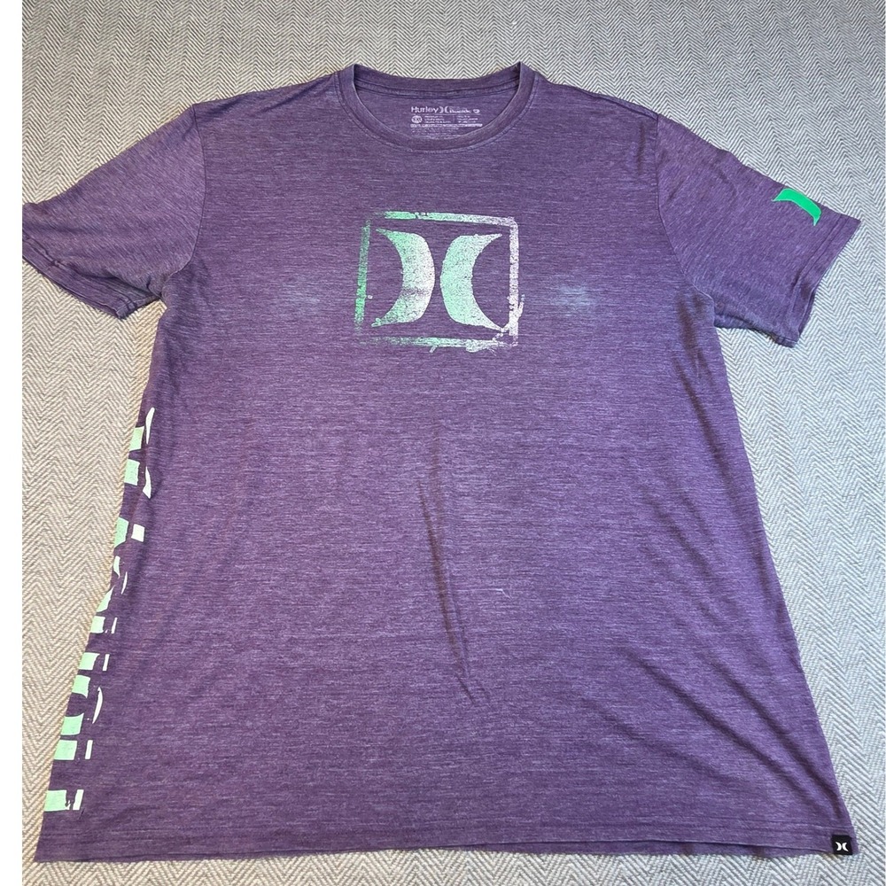 Hurley Mens Premium Fit Graphic T-Shirt Purple Lime Green Logo Size XXL XXL